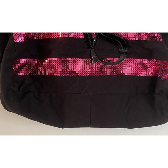 Victoria's Secret VS Logo Black Pink Sequined Weekender Tote Bag Duffle Large - Picture 5 of 6